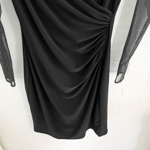 Lauren Ralph Lauren Mini dress Faux wrap V neckline Sheer Mesh long sleeve Sz 8 - Picture 7 of 11